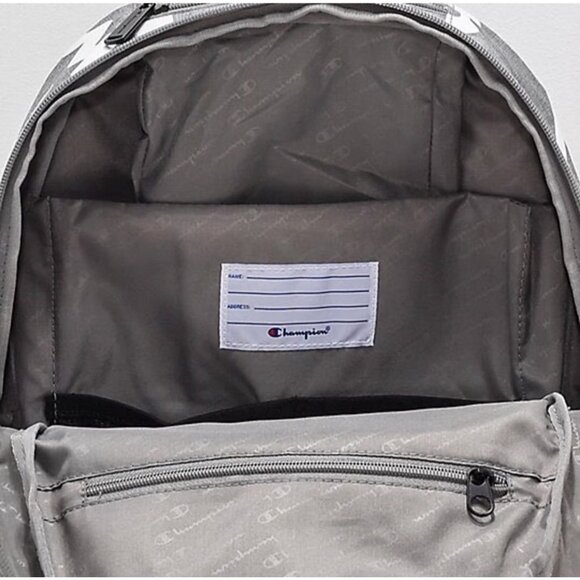 Champion Gray Logo Print Backpack With Front Zipper Pocket & Adjustable Straps - Picture 3 of 6